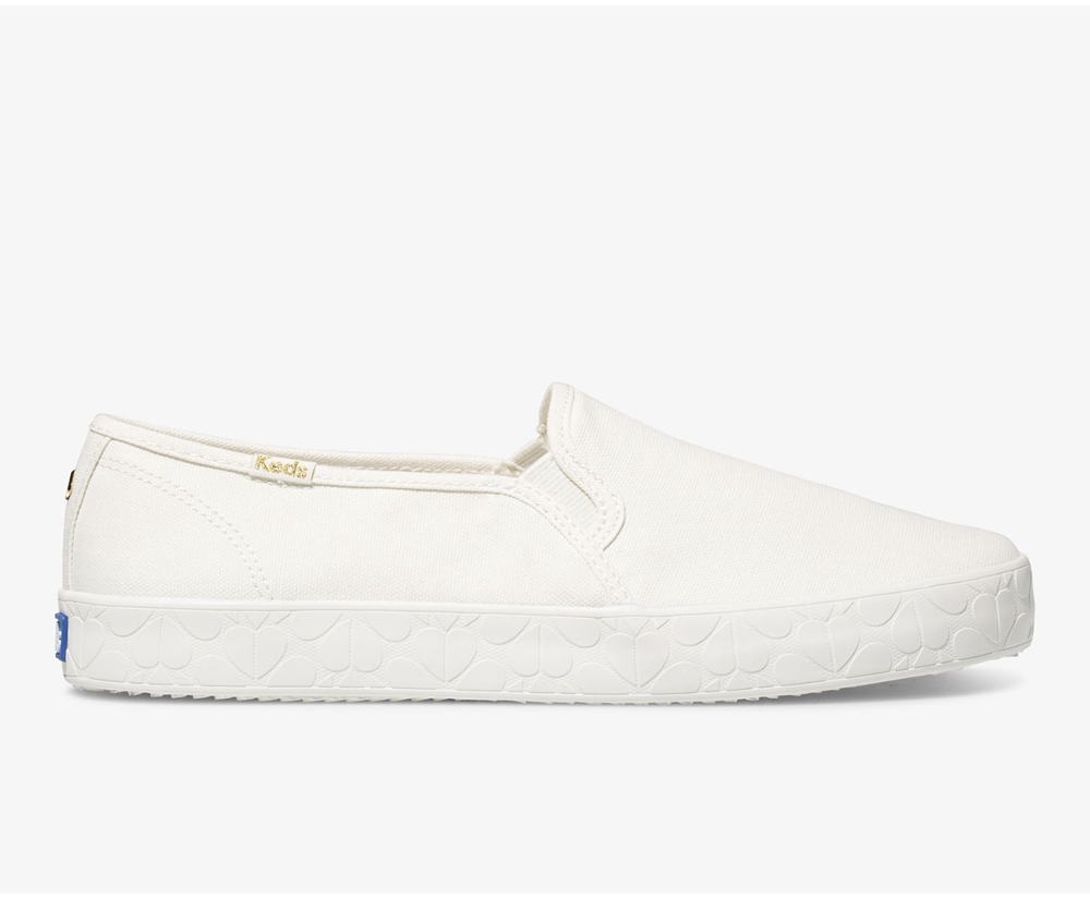 Slip On Γυναικεια - Keds Kate Spade New York Double Decker Logo Foxing - Λευκα - PAEWC5681